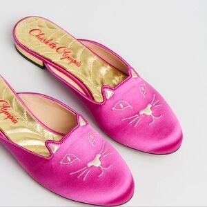 Charlotte Olympia Women's Kitty Satin Mules - Fuchsia/Gold EU 41